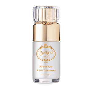 BeKind Microsilver Acne Treatment 15ml bottle with gold collar and clear cap