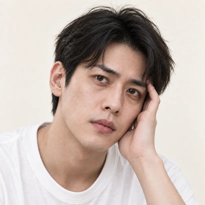 Tired-looking man with dull skin resting his head on his hand, a sign his skin could use a men's facial