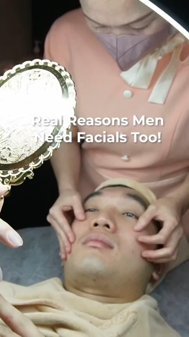 Instagram reel (My Cozy Room): Real Reasons Men Need Facials Too! Therapist's hands on a client's face during a men's facial